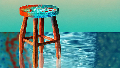 An image featuring a stool in an unexpected or unusual context, such as a stool floating in water or a stool with a vibrant, colorful design.