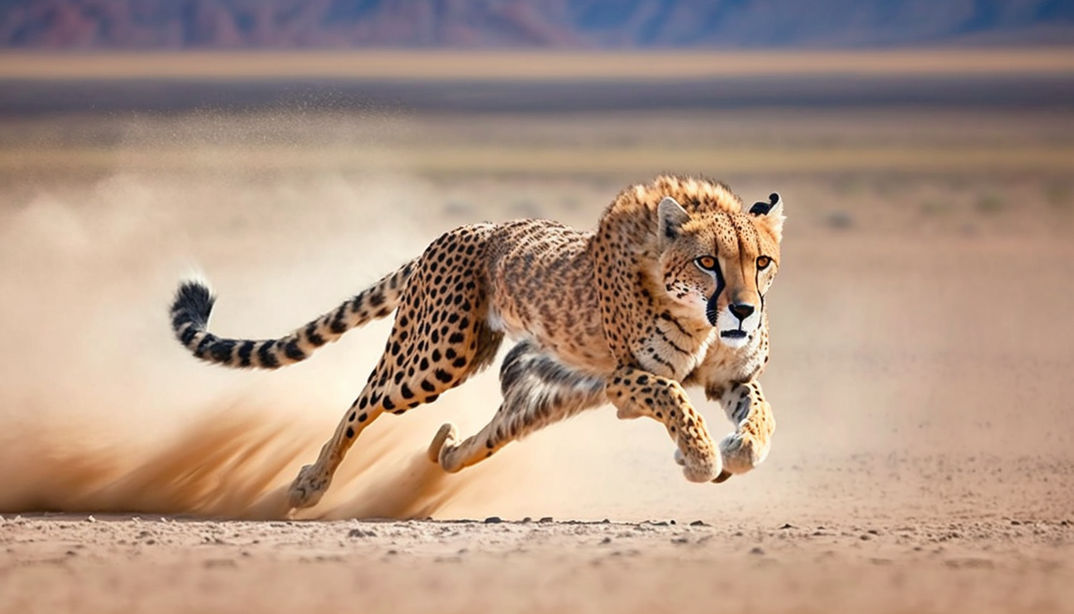 A cheetah running at full speed