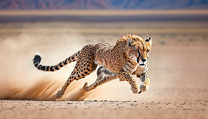 A cheetah running at full speed