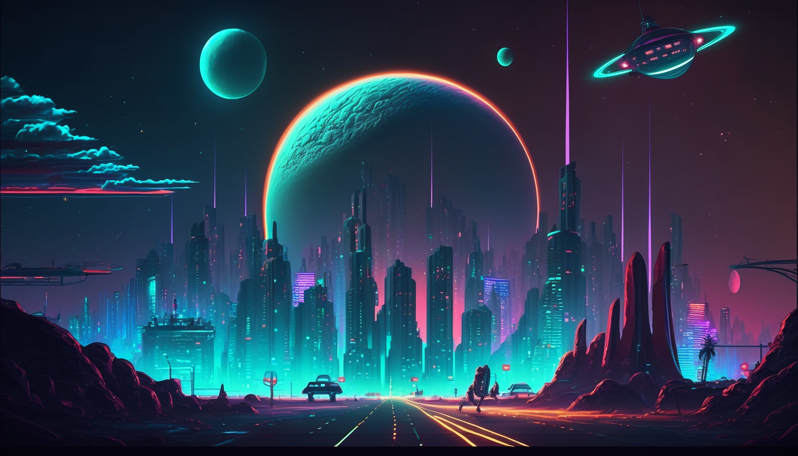 "Neon Nightscape": A futuristic cityscape illuminated by vibrant neon lights, creating a surreal and otherworldly atmosphere.