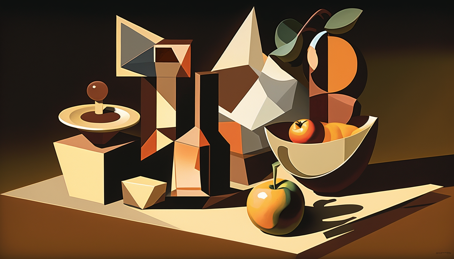 Still life painting with Cubist style geometric shapes