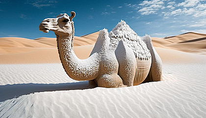 A desert animal (such as a camel or snake) surrounded by snow