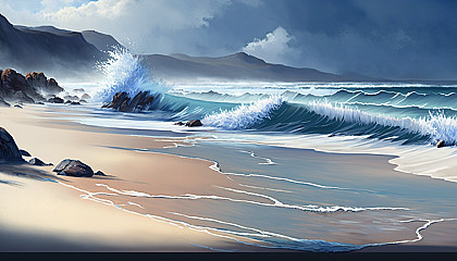 A tranquil beach with waves crashing onto the shore