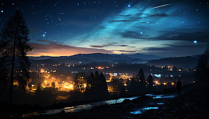 The luminous spectacle of a meteor shower in a night sky.