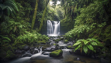 Serene waterfalls cascading through lush greenery.