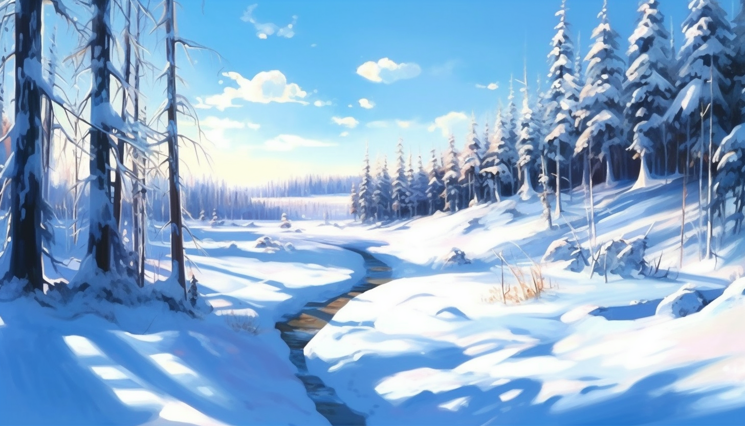 A pristine snowscape, untouched and serene under the winter sun.