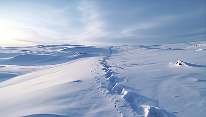 A pristine snowfield, unbroken except for animal tracks.