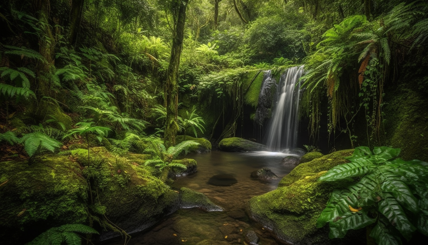 Serene waterfalls hidden within lush, green jungles.