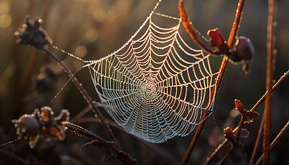 Patterns in nature, like the intricate design of a spider's web, the symmetry of a snowflake, or the geometry of a honeycomb.