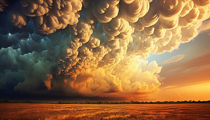 A dramatic sky filled with mammatus clouds after a storm.