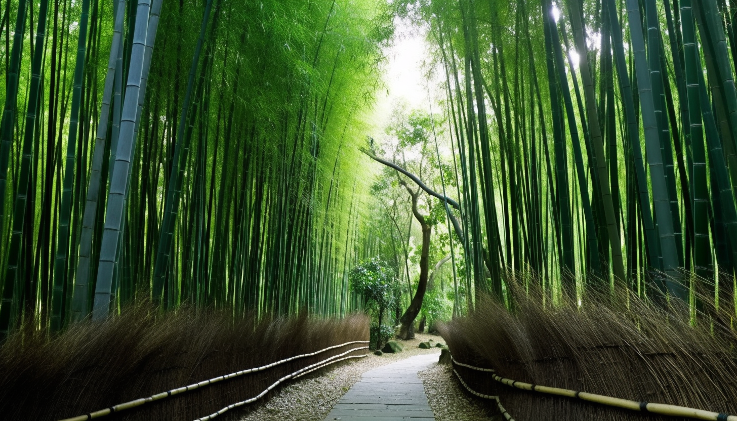 A path winding through tall bamboo groves.