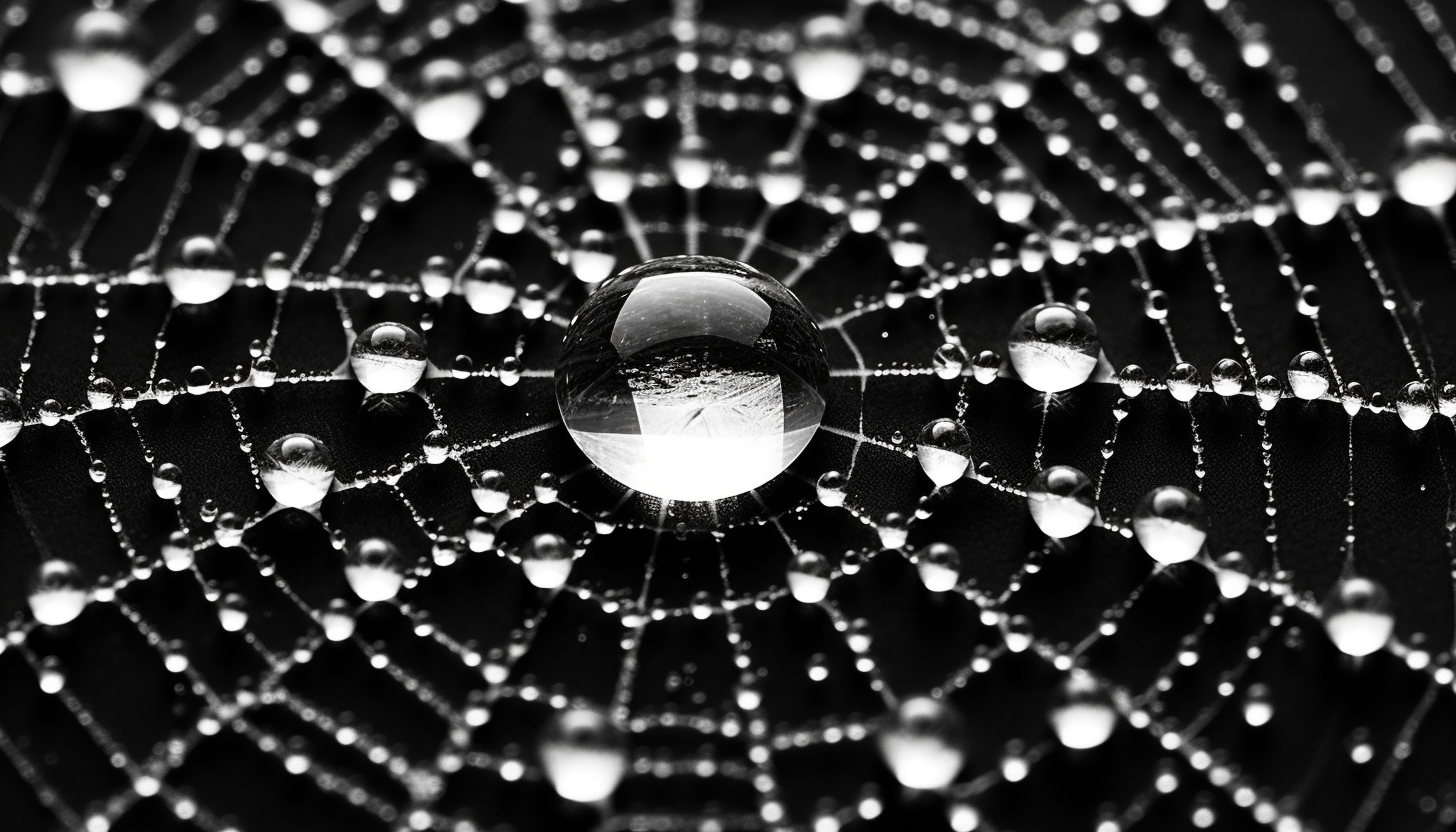 The geometric precision of a spider's web glistening with dew.