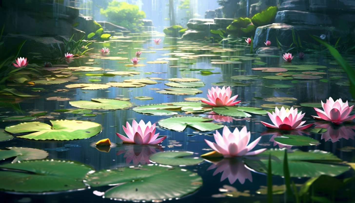 Lotus flowers blooming in a tranquil pond.