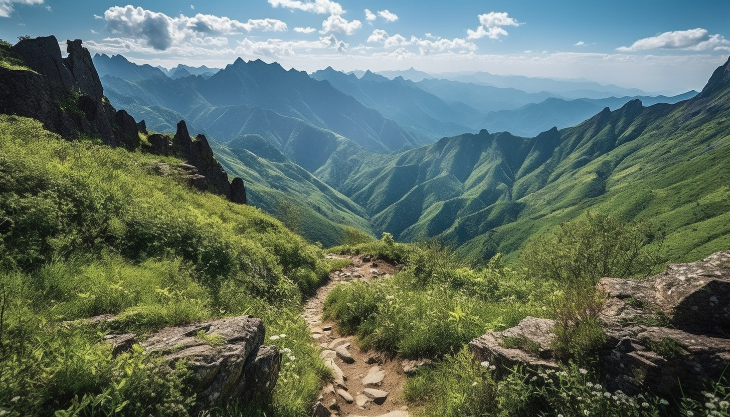 Breathtaking views from a mountainous hiking trail.