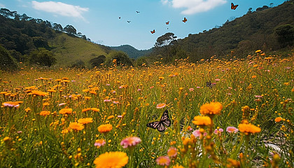 Picturesque meadows filled with vibrant, fluttering butterflies.