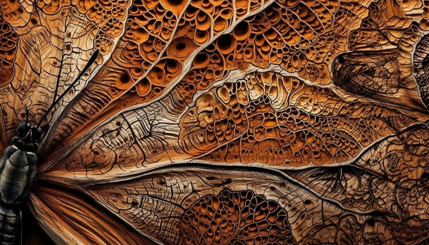 Intricate, abstract patterns found in nature, like tree bark or butterfly wings.