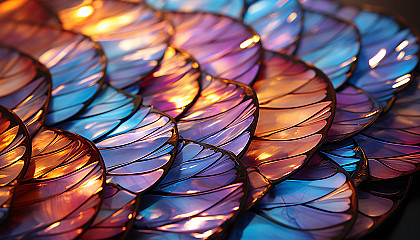 Close-up of the iridescent scales of a butterfly wing, shimmering in the sunlight.