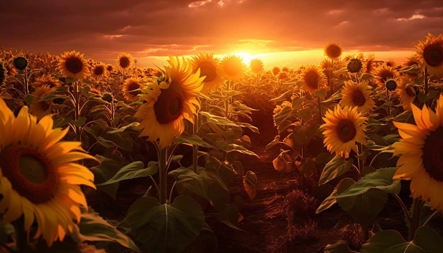 A field of sunflowers turning towards the sun.