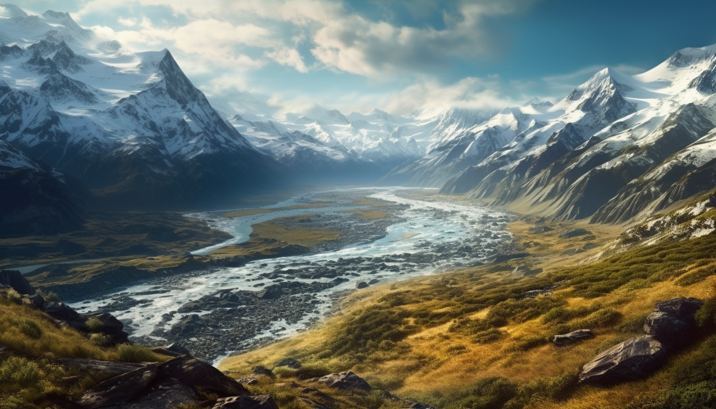 Majestic glacier slowly moving through a valley.