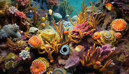 Colorful tide pools brimming with sea life.