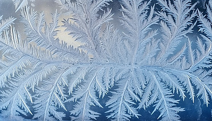 A delicate frost pattern on a windowpane in the winter.