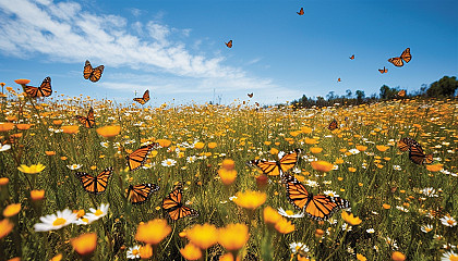 Picturesque meadows filled with vibrant, fluttering butterflies.