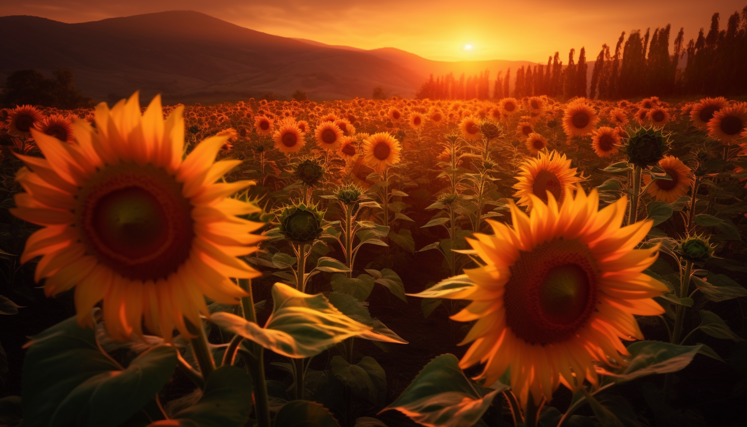 A field of sunflowers turning towards the morning sun.