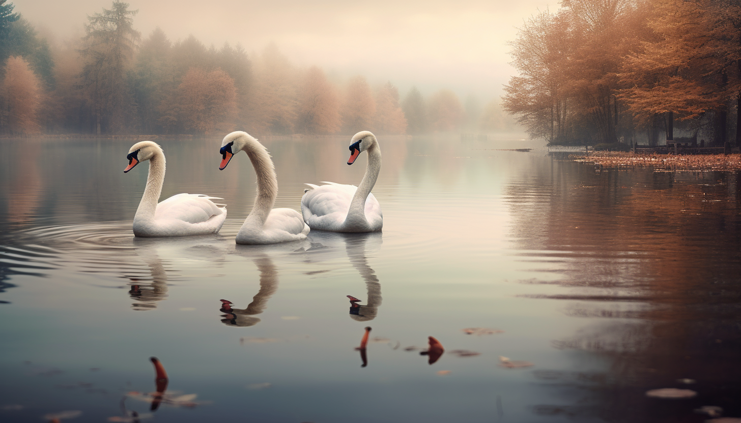 Majestic white swans floating on a serene lake.