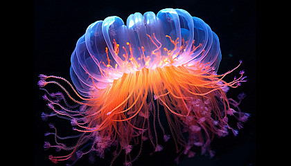 Dazzling bioluminescence in a dark sea.