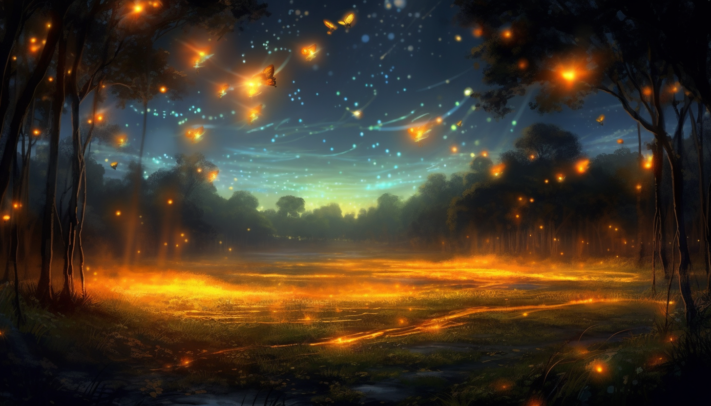 A field of fireflies illuminating the night in a magical display.