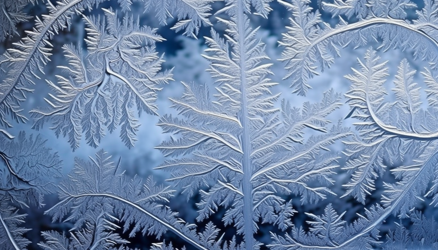 Frost patterns forming intricate designs on a winter window.