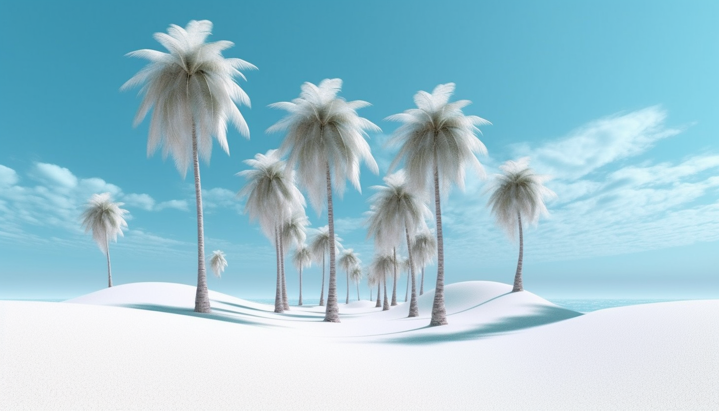 An island of palms surrounded by endless white sand.