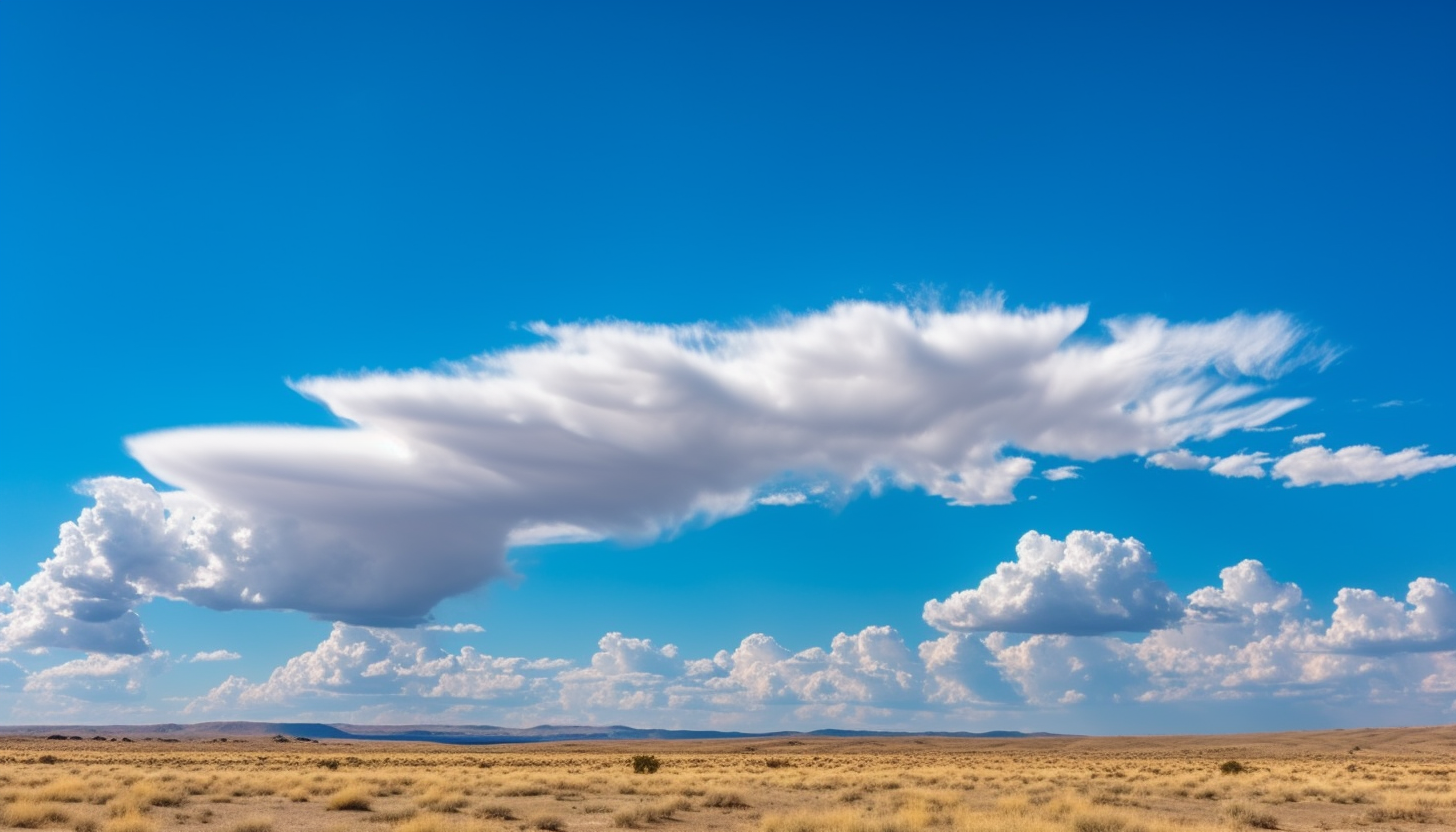 Wispy cloud formations high in a bright blue sky.