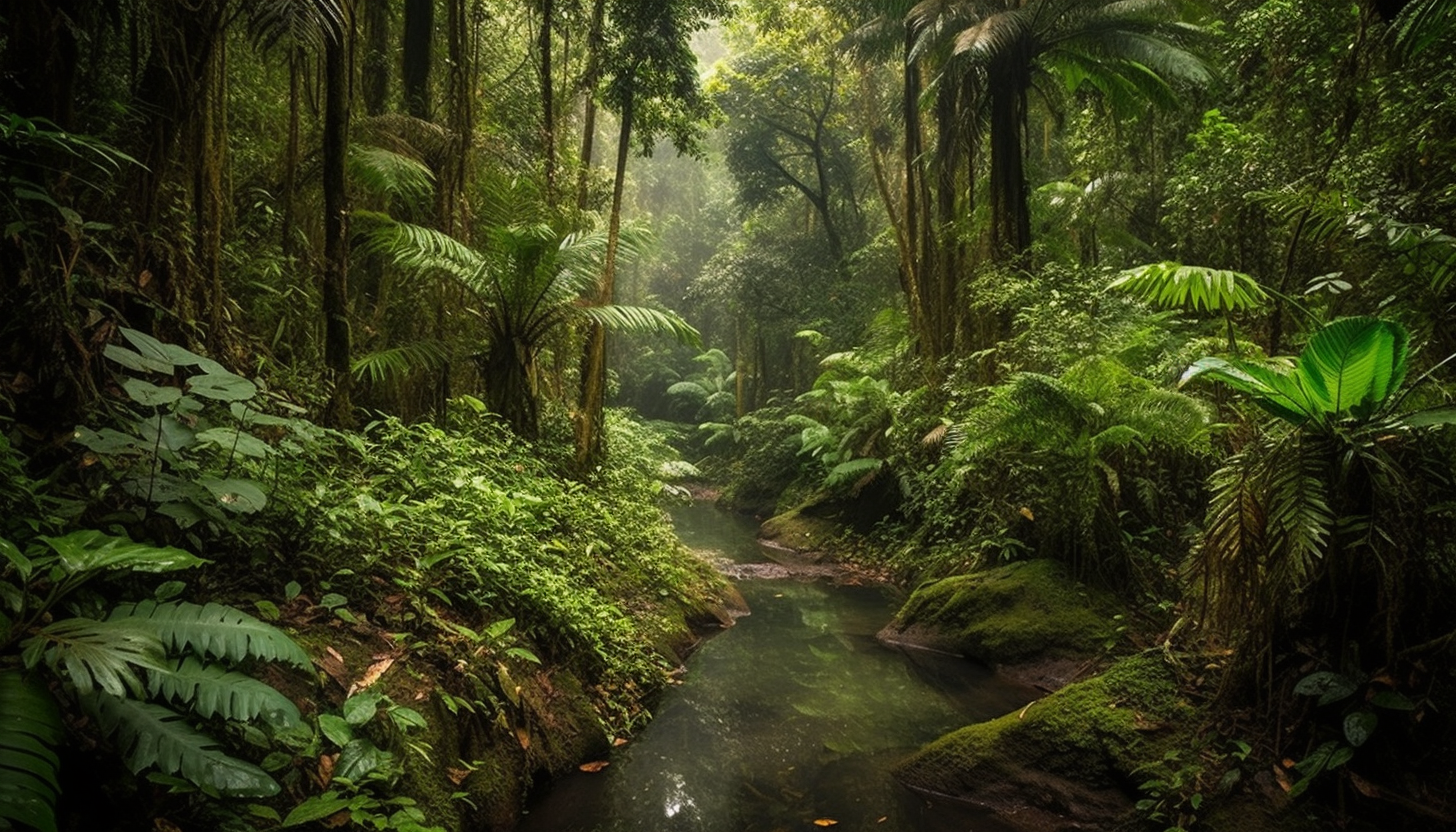 Tropical rainforests teeming with exotic plants, colorful birds, and hidden waterways.