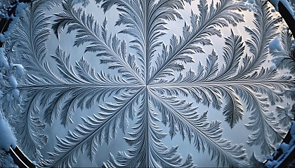 Frost patterns forming intricate designs on a winter window.