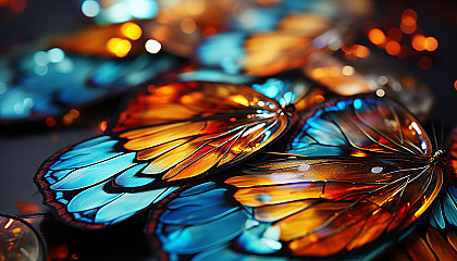 Macro view of a butterfly's wing, showcasing the intricate patterns and colors.