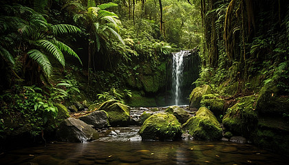 Serene waterfalls hidden within lush, green jungles.