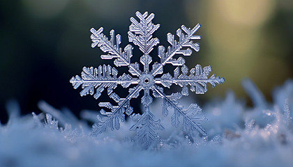 Snowflakes delicately balancing on pine needles.