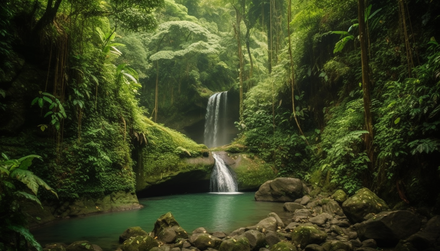 Serene waterfalls hidden within lush, green jungles.