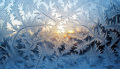 A delicate frost pattern on a windowpane.