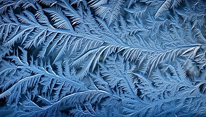 Frost patterns creating intricate designs on a windowpane.