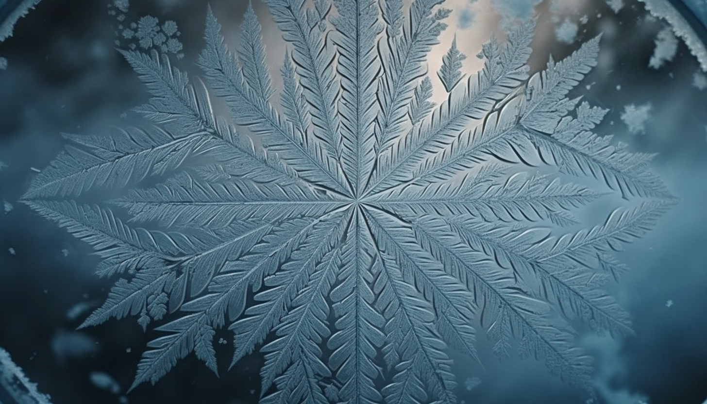 Delicate frost patterns on a window during a chilly morning.