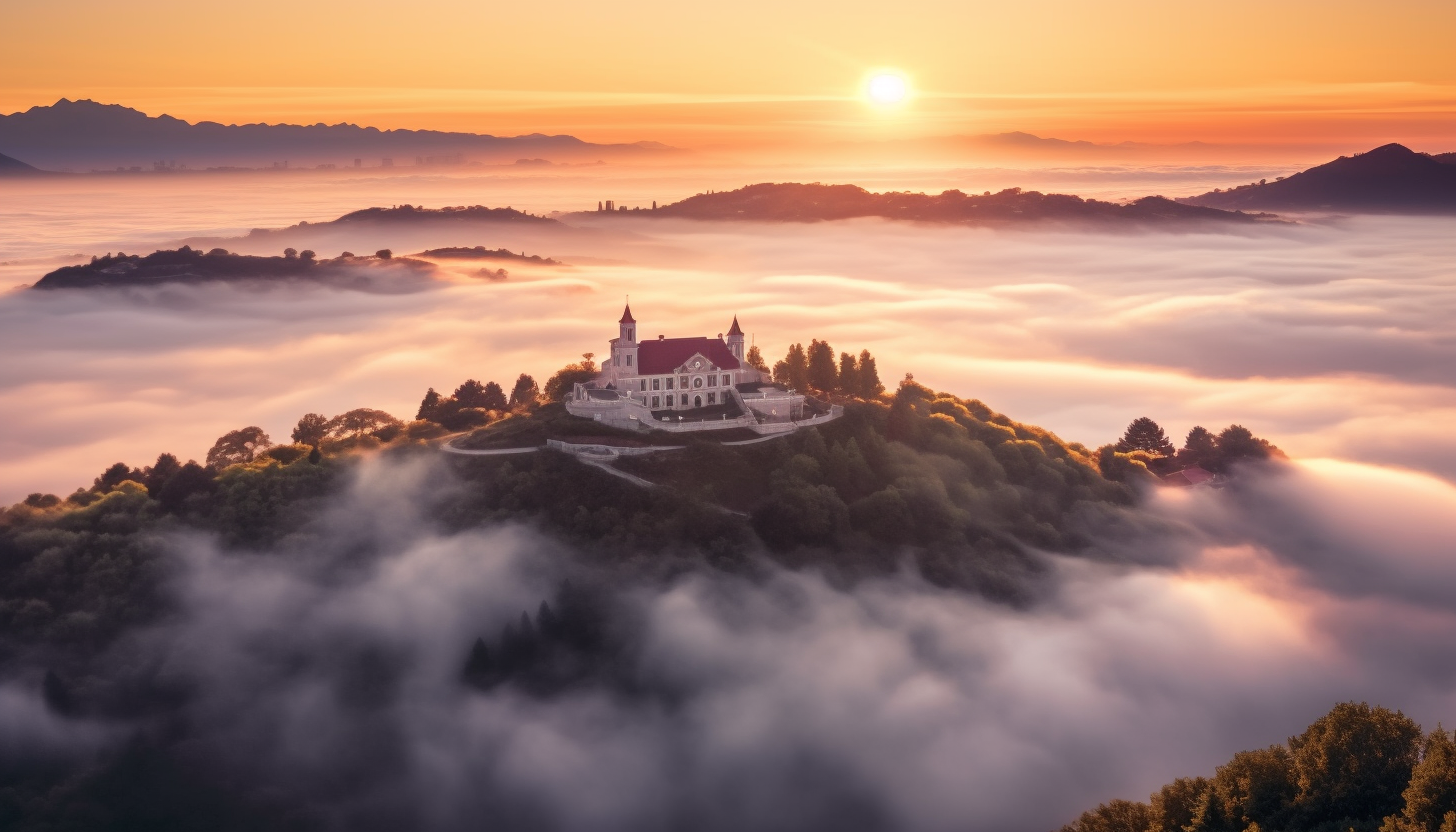 A view from atop a hill overlooking a sea of fog.