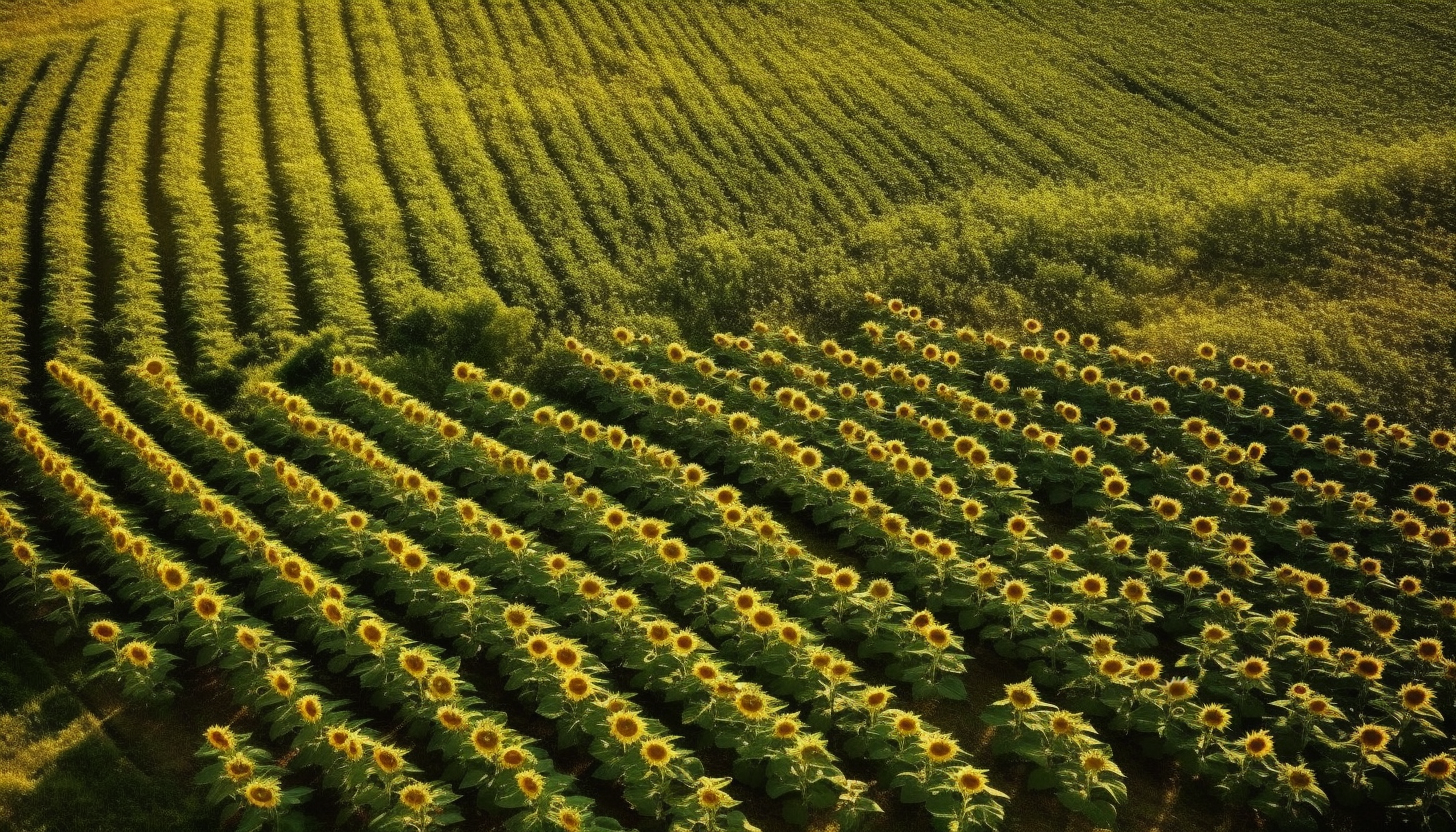 Patterns in a sunflower field seen from above.