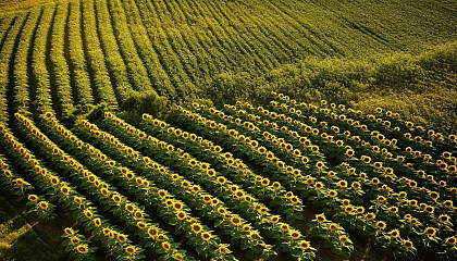 Patterns in a sunflower field seen from above.