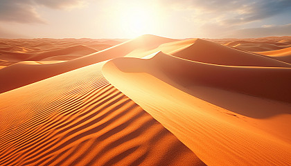 Sand dunes rippling under the heat of a desert sun.