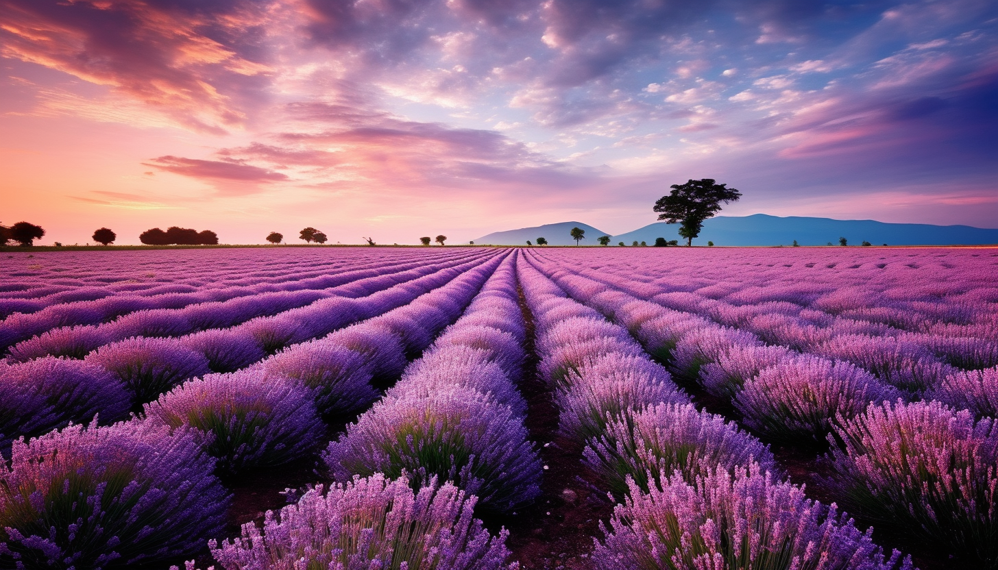 A field of lavender stretching as far as the eye can see.