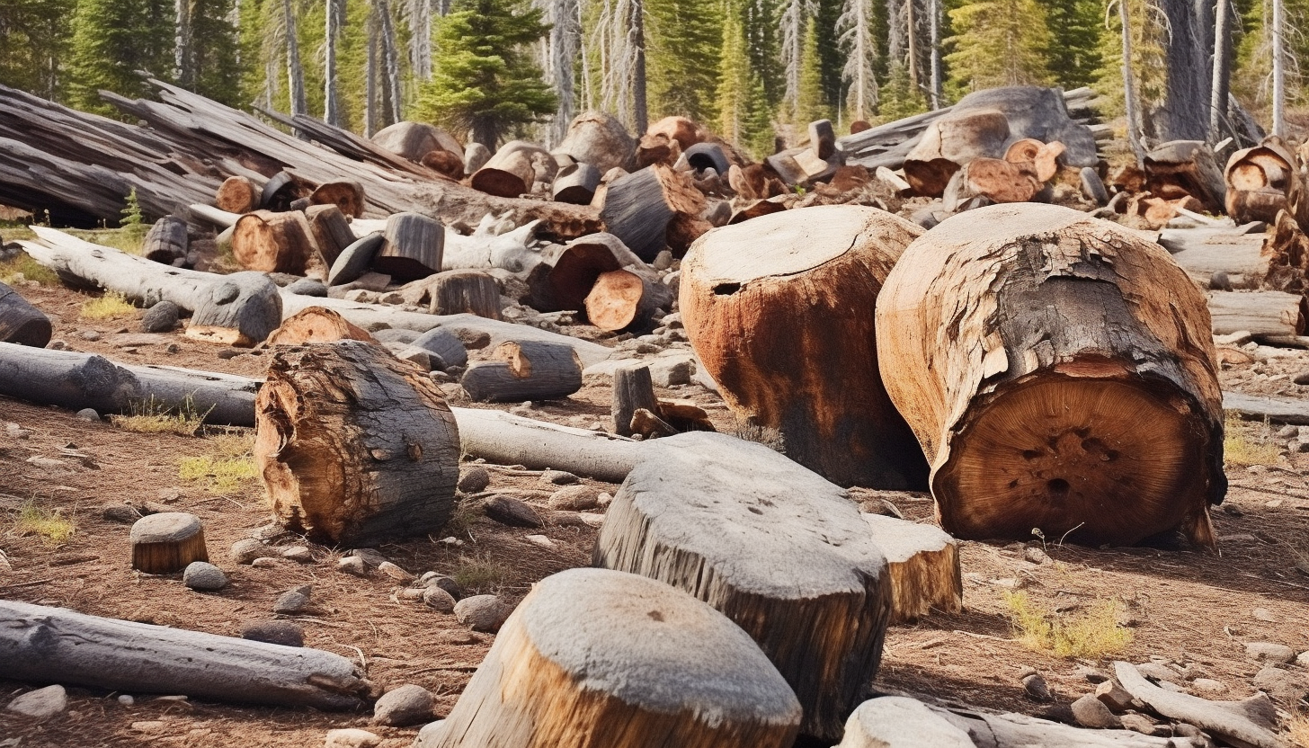 Petrified wood scattered in a stark, ancient forest.