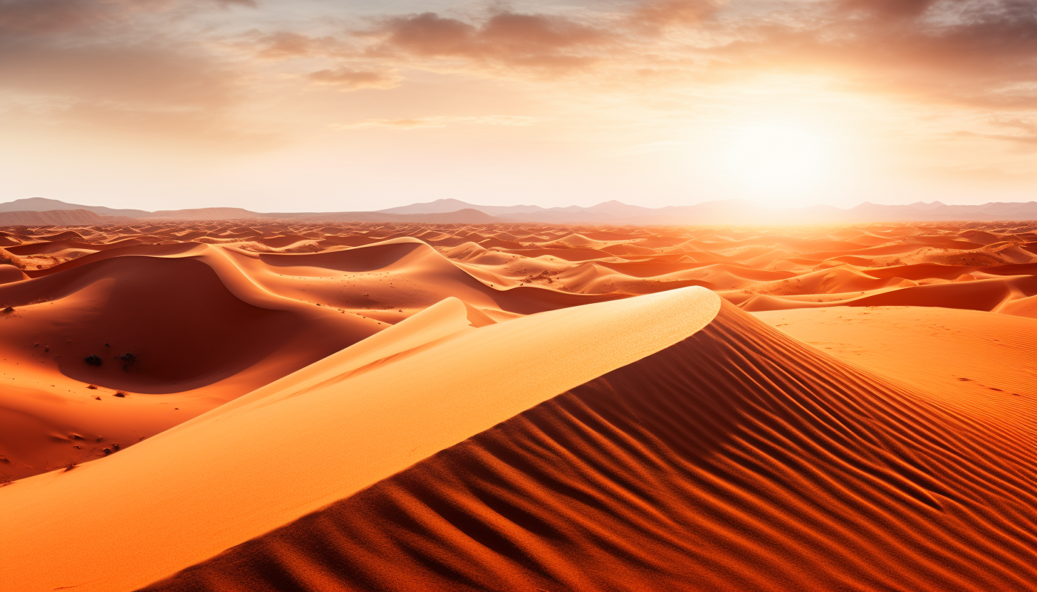 Endless rolling sand dunes under a blazing desert sun.