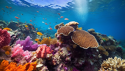 Vividly colored coral thriving in a sun-dappled reef.